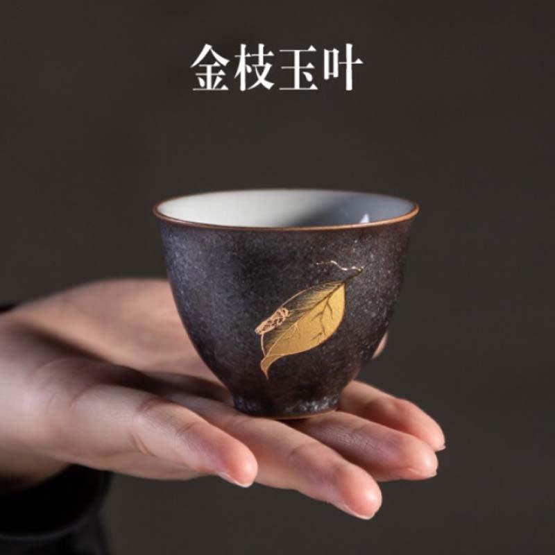 容山堂景致金枝玉葉銀斑釉蓋碗茶杯大號復(fù)古家用泡茶功夫茶具套裝 金枝玉葉銀斑描金茶杯-斗杯