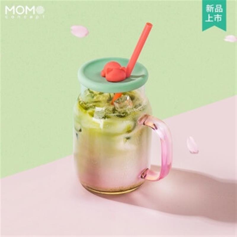 MOMOCONCEPT 日本大椰子吸管杯 牛奶杯子玻璃水杯女家用耐高溫高硼硅大容量