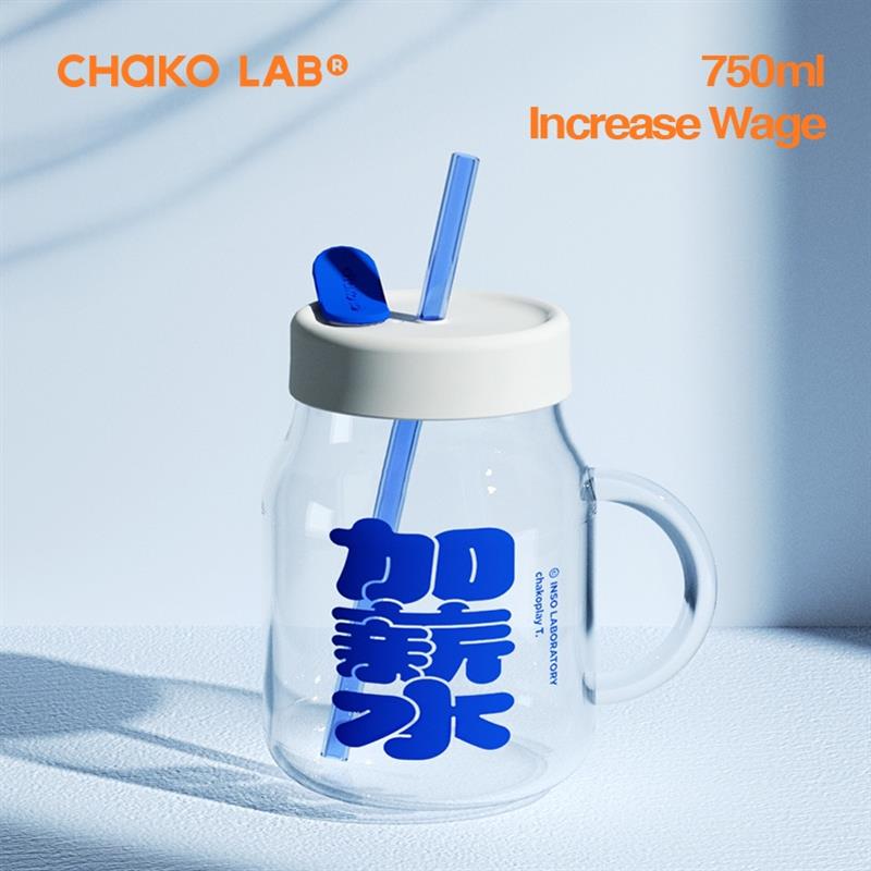 chakolab加薪水杯 大容量吸管玻璃杯辦公室奶茶咖啡牛奶大肚杯子