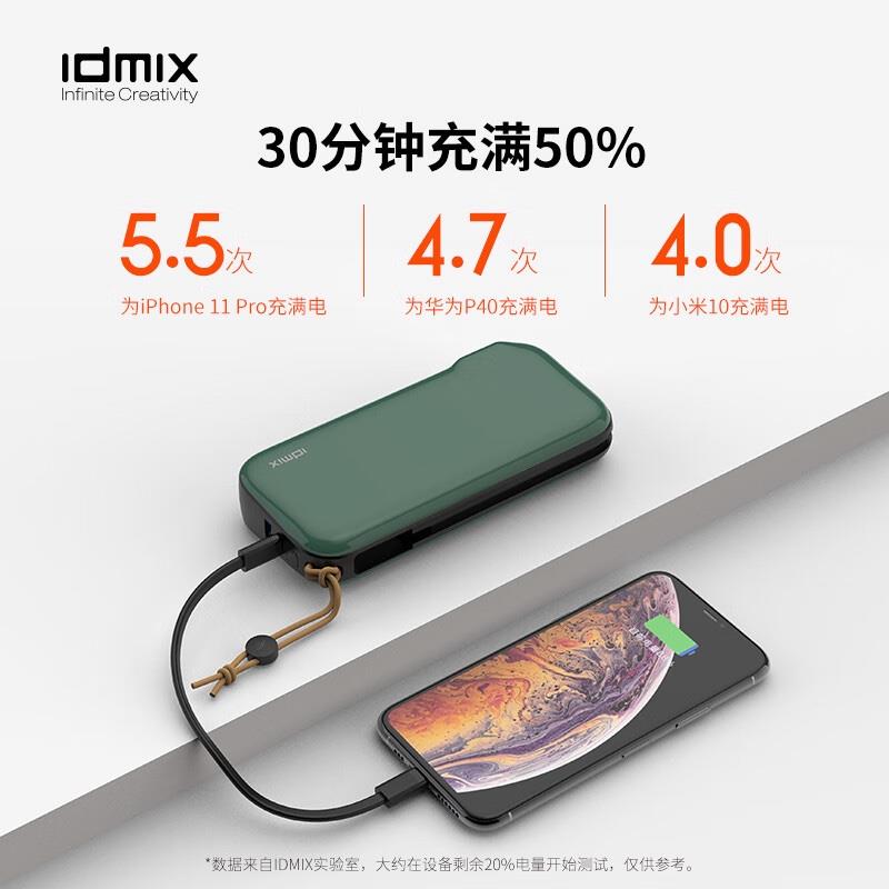 IDMIX 氮化鎵充電寶PD65W快充帶插頭 20000毫安時大容量移動電源30W輸出